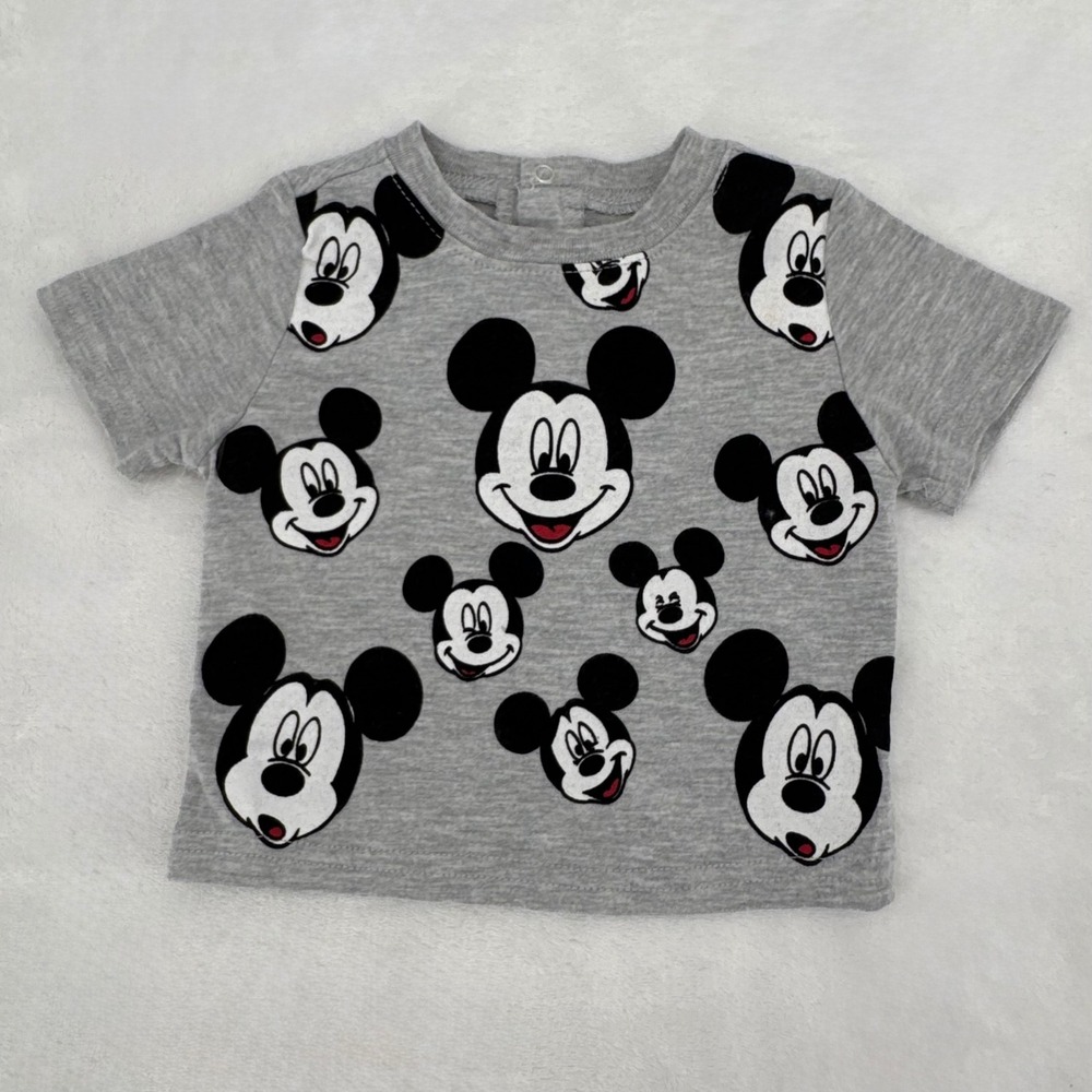 Disney Baby T-Shirt Infants Size 0-3M Mickey Mouse Gray Short Sleeve Tee